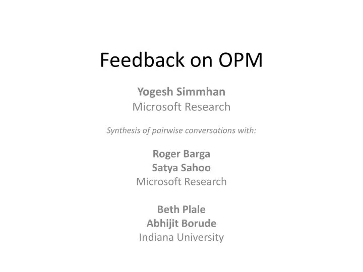 feedback on opm