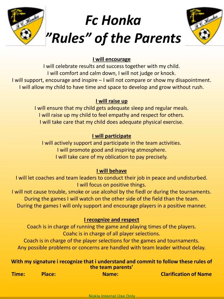 fc honka rules of the parents