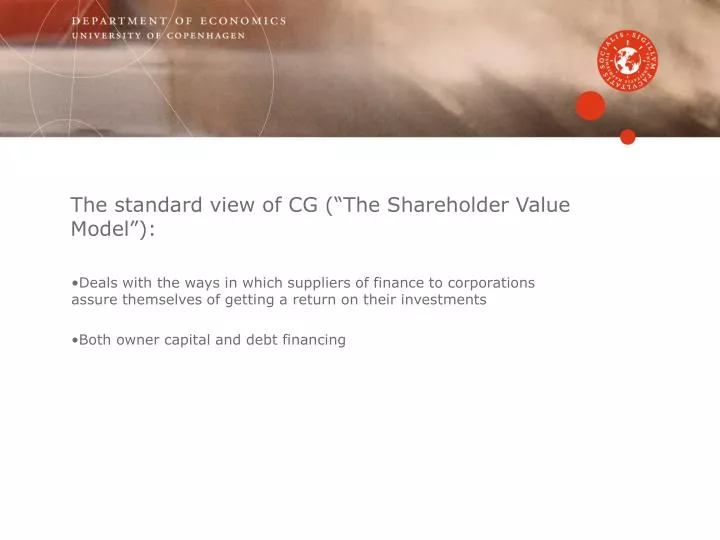 the standard view of cg the shareholder value model