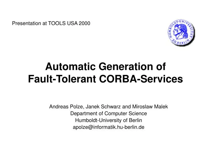 automatic generation of fault tolerant corba services