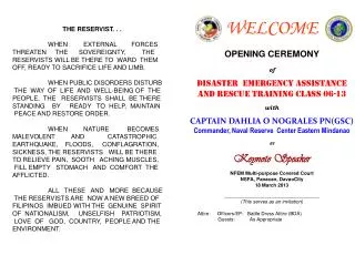 WELCOME OPENING CEREMONY of DISASTER Emergency ASSISTANCE AND RESCUE TRAINING CLASS 06-13 with