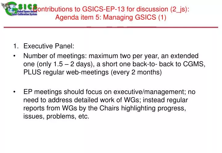 contributions to gsics ep 13 for discussion 2 js agenda item 5 managing gsics 1