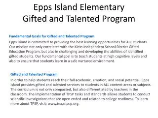 Epps Island Elementary Gifted and Talented Program