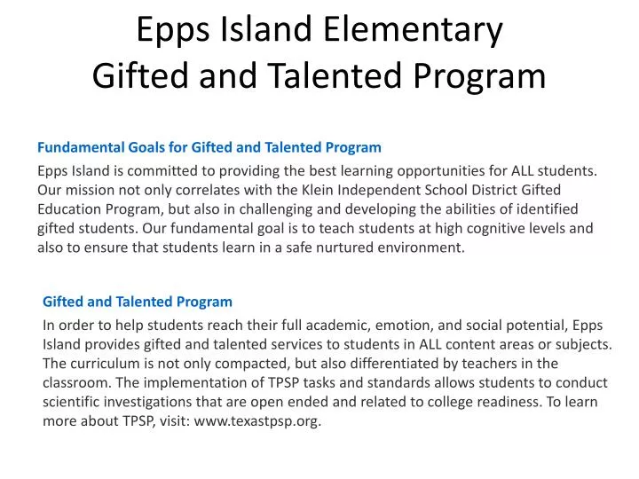 epps island elementary gifted and talented program