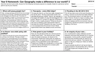 Year 9 Homework: Can Geography make a difference to our world? 2