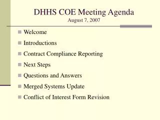 DHHS COE Meeting Agenda August 7, 2007