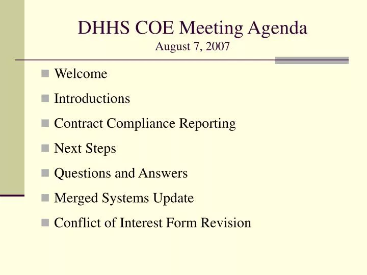 dhhs coe meeting agenda august 7 2007