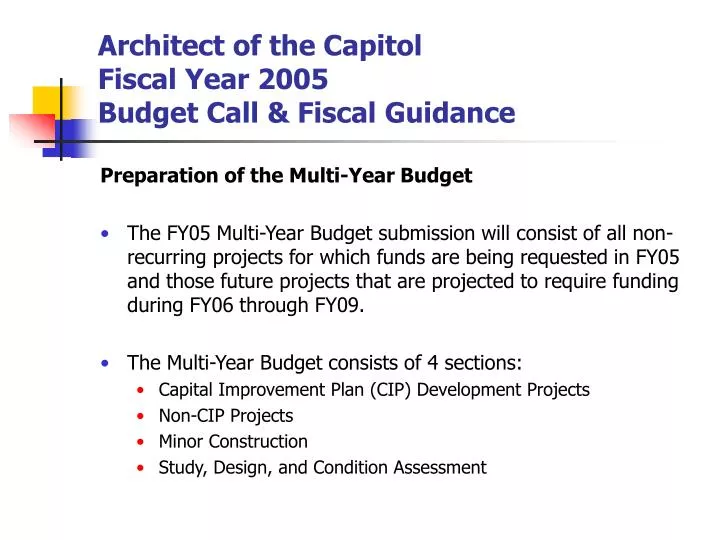 architect of the capitol fiscal year 2005 budget call fiscal guidance