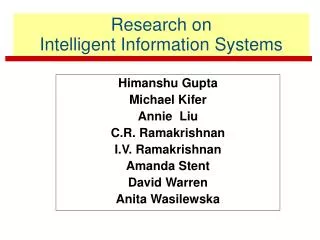 Research on Intelligent Information Systems