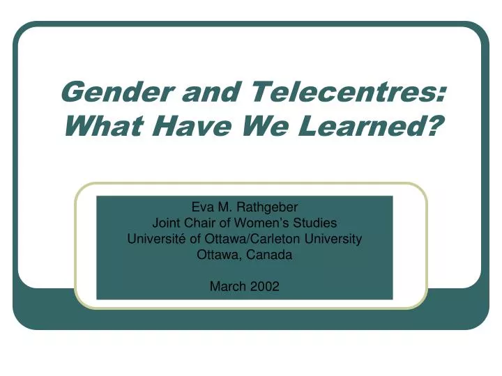 gender and telecentres what have we learned