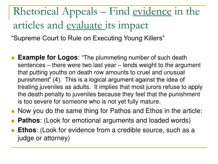 rhetorical appeals find evidence in the articles and evaluate its impact