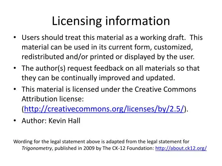 licensing information