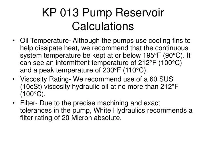 kp 013 pump reservoir calculations