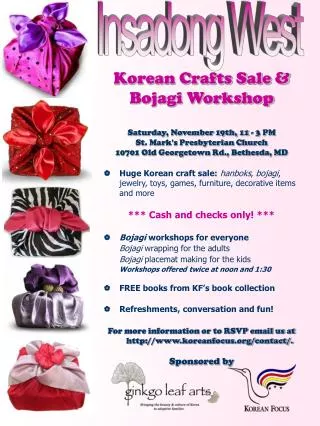 Korean Crafts Sale &amp; Bojagi Workshop Saturday, November 19th, 11 - 3 PM