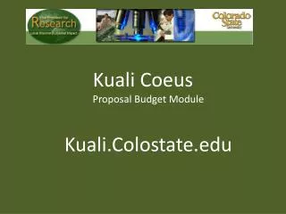Kuali Coeus Proposal Budget Module Kuali.Colostate