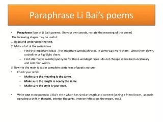Paraphrase Li Bai’s poems
