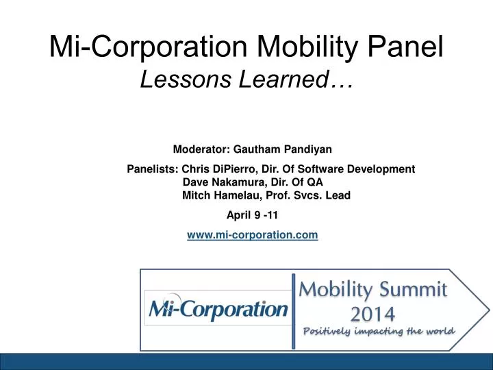 mi corporation mobility panel lessons learned