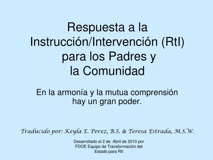 respuesta a la instrucci n intervenci n rti para los padres y la comunidad