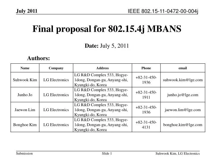 final proposal for 802 15 4j mbans