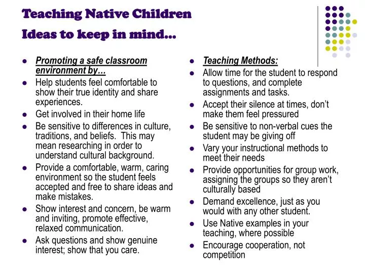 teaching native children ideas to keep in mind