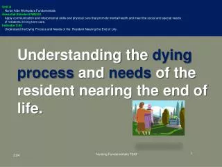 Understanding the dying process and needs of the resident nearing the end of life.