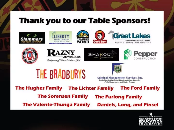 thank you to our table sponsors