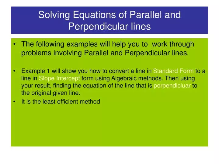 solving equations of parallel and perpendicular lines