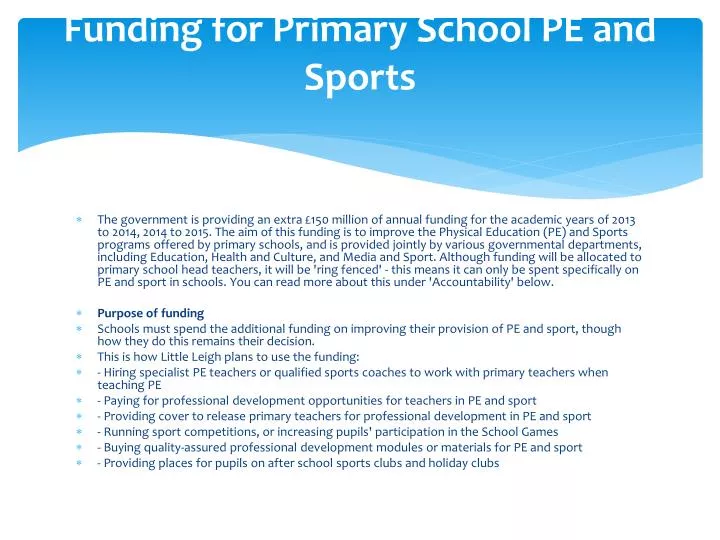 funding for primary school pe and sports
