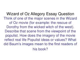 Wizard of Oz Allegory Essay Question