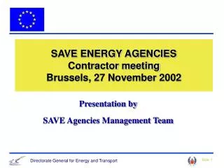 SAVE ENERGY AGENCIES Contractor meeting Brussels, 27 November 2002