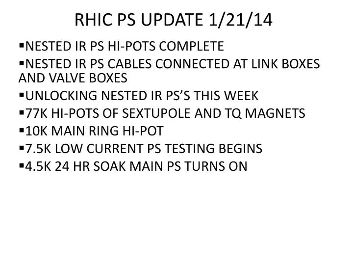 rhic ps update 1 21 14
