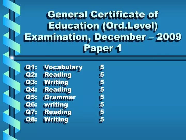 general certificate of education ord level examination december 2009 paper 1