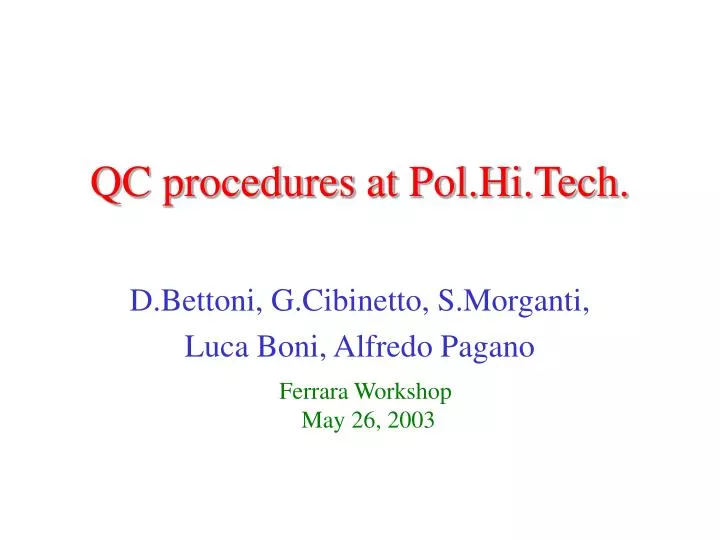 qc procedures at pol hi tech