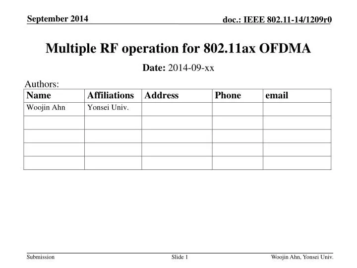 multiple rf operation for 802 11ax ofdma