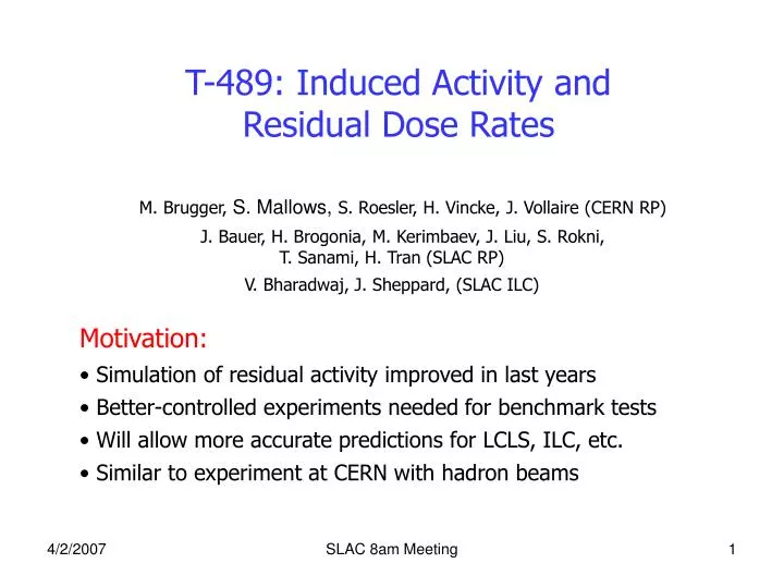 t 489 induced activity and residual dose rates