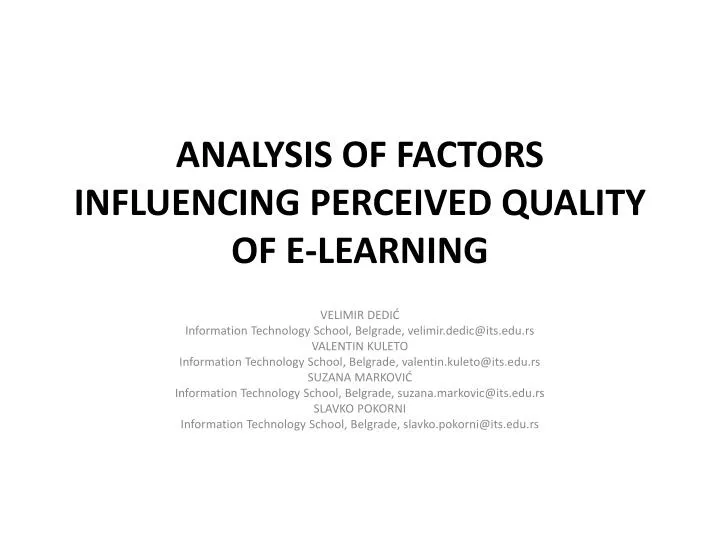 analysis of factors influencing perceived quality of e learning
