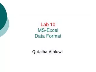 Lab 10 MS-Excel Data Format