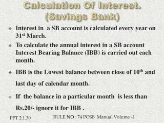 Calculation Of Interest. (Savings Bank)