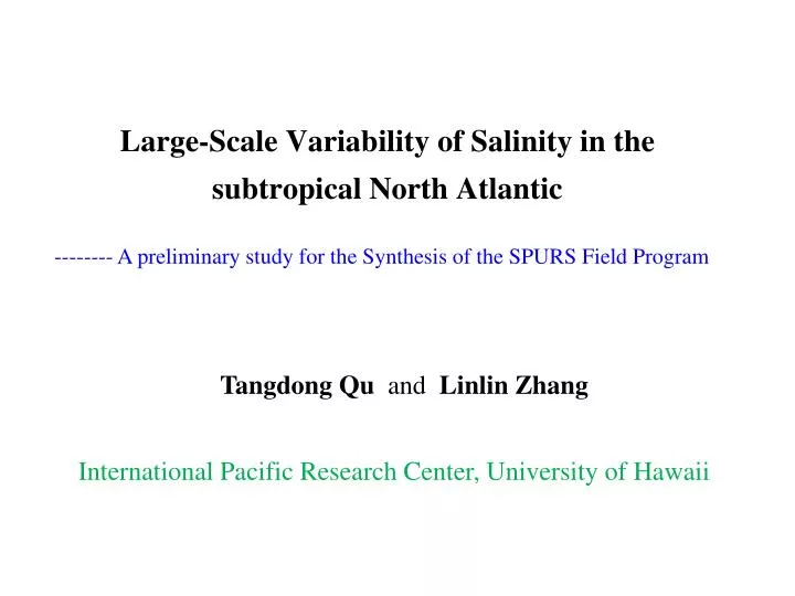 large scale variability of salinity in the subtropical north atlantic