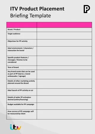 itv product placement briefing template