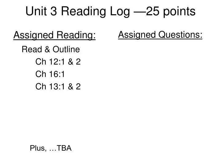 unit 3 reading log 25 points