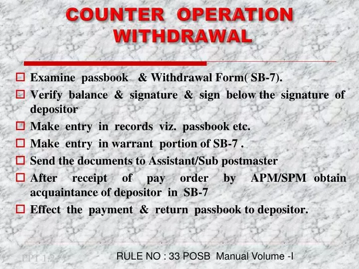 counter operation withdrawal