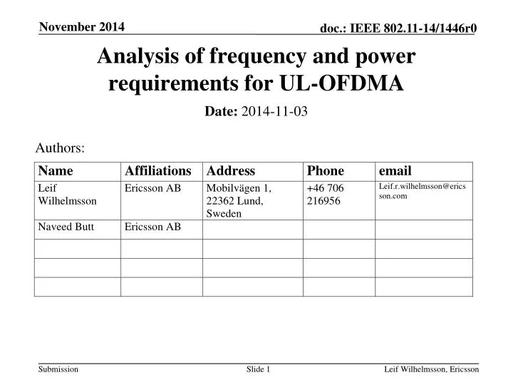 analysis of frequency and power requirements for ul ofdma