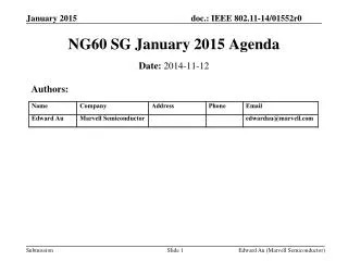 NG60 SG January 2015 Agenda