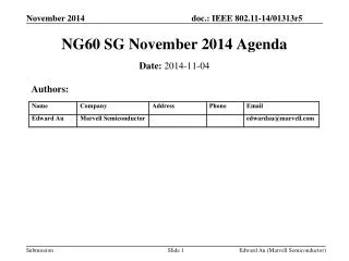 NG60 SG November 2014 Agenda