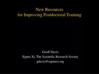 New Resources for Improving Postdoctoral Training