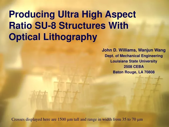 producing ultra high aspect ratio su 8 structures with optical lithography