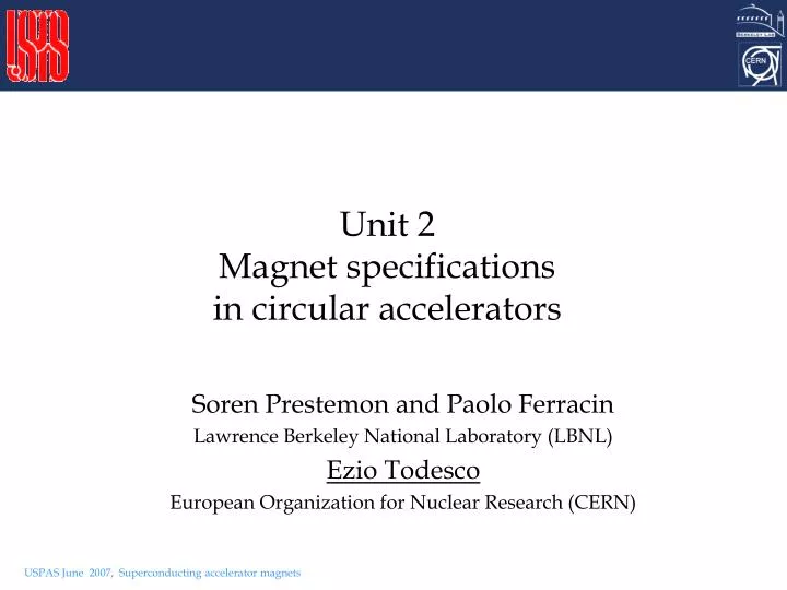 unit 2 magnet specifications in circular accelerators
