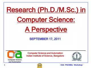 CSA PhD/MSc Workshop