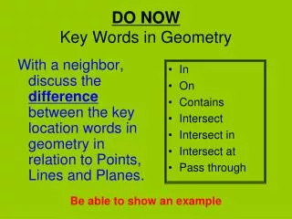 DO NOW Key Words in Geometry